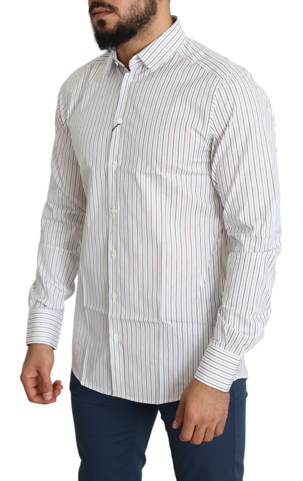 Dolce & Gabbana Elegant White Striped Cotton Dress Shirt IT40 | M