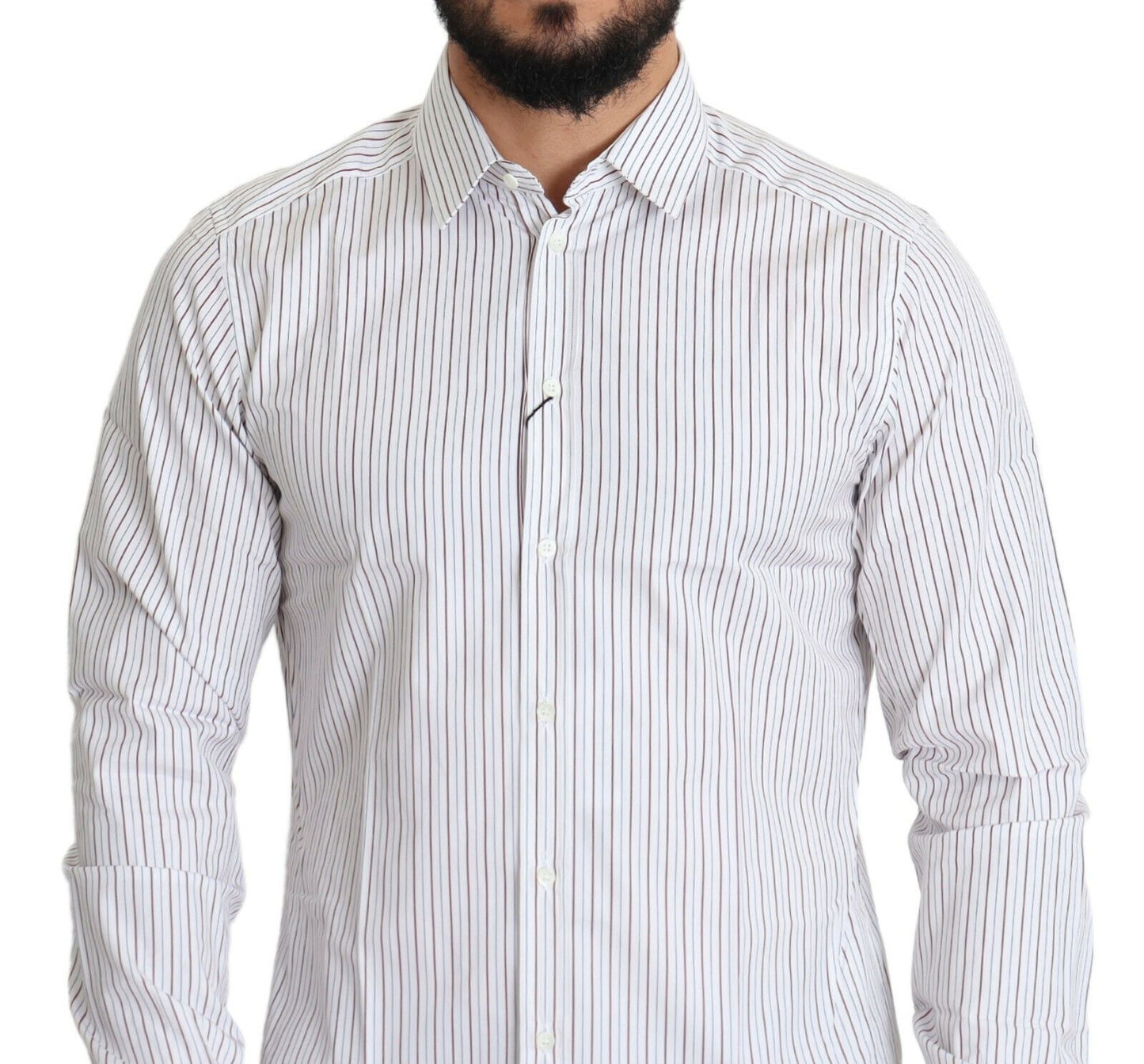 Dolce & Gabbana Elegant White Striped Cotton Dress Shirt IT40 | M