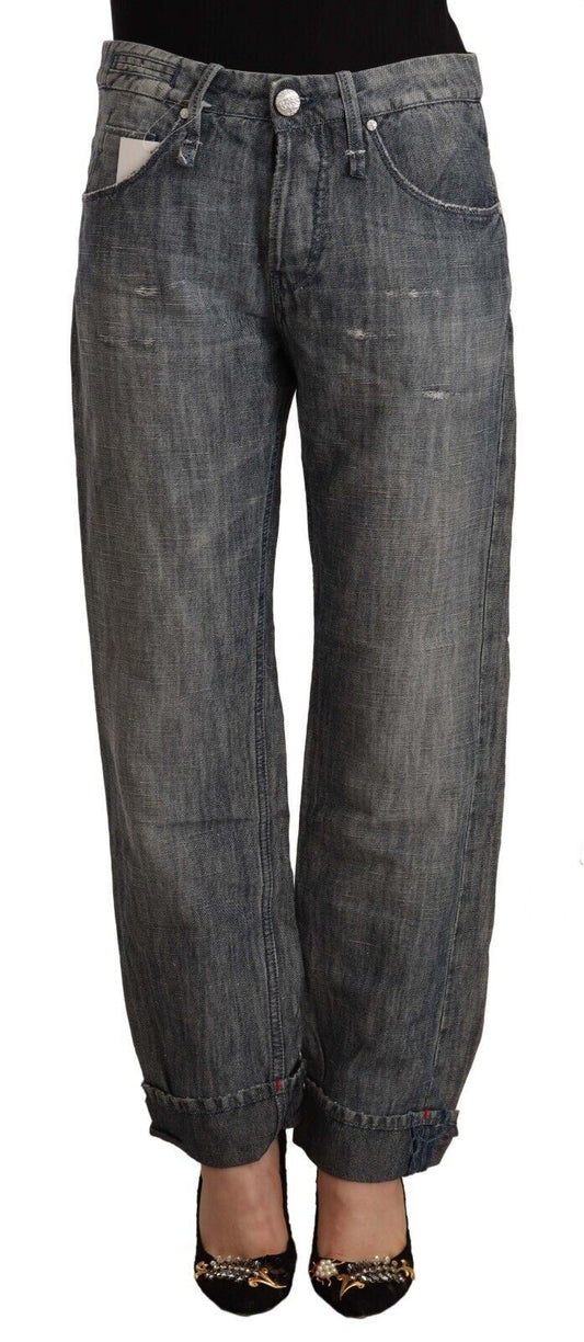 Acht Chic Gray Straight Cut Ramie-Cotton Jeans W26 | IT40