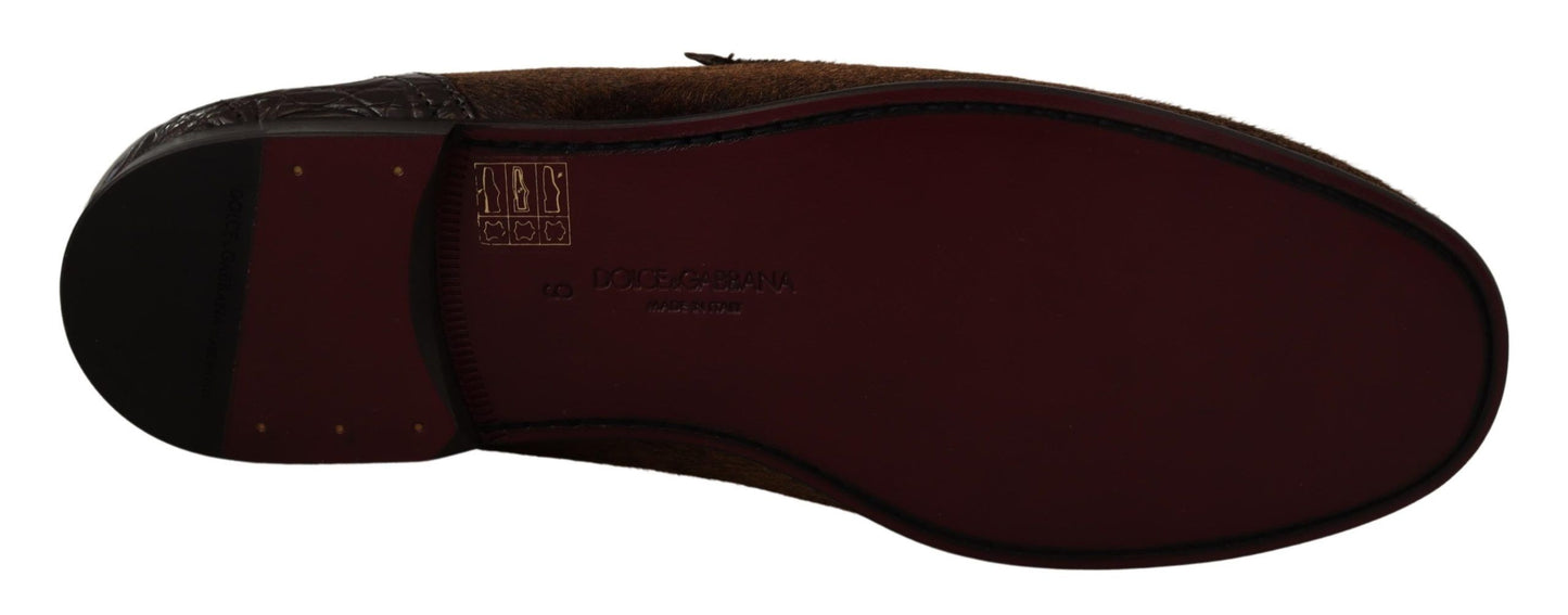 Dolce & Gabbana Elegant Brown Caiman Leather Loafers EU40 / US7