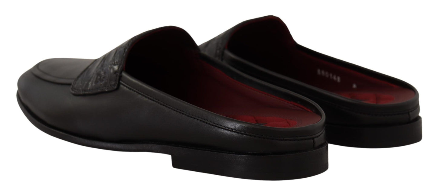 Dolce & Gabbana Exquisite Black & Burgundy Leather Slides EU39 / US6