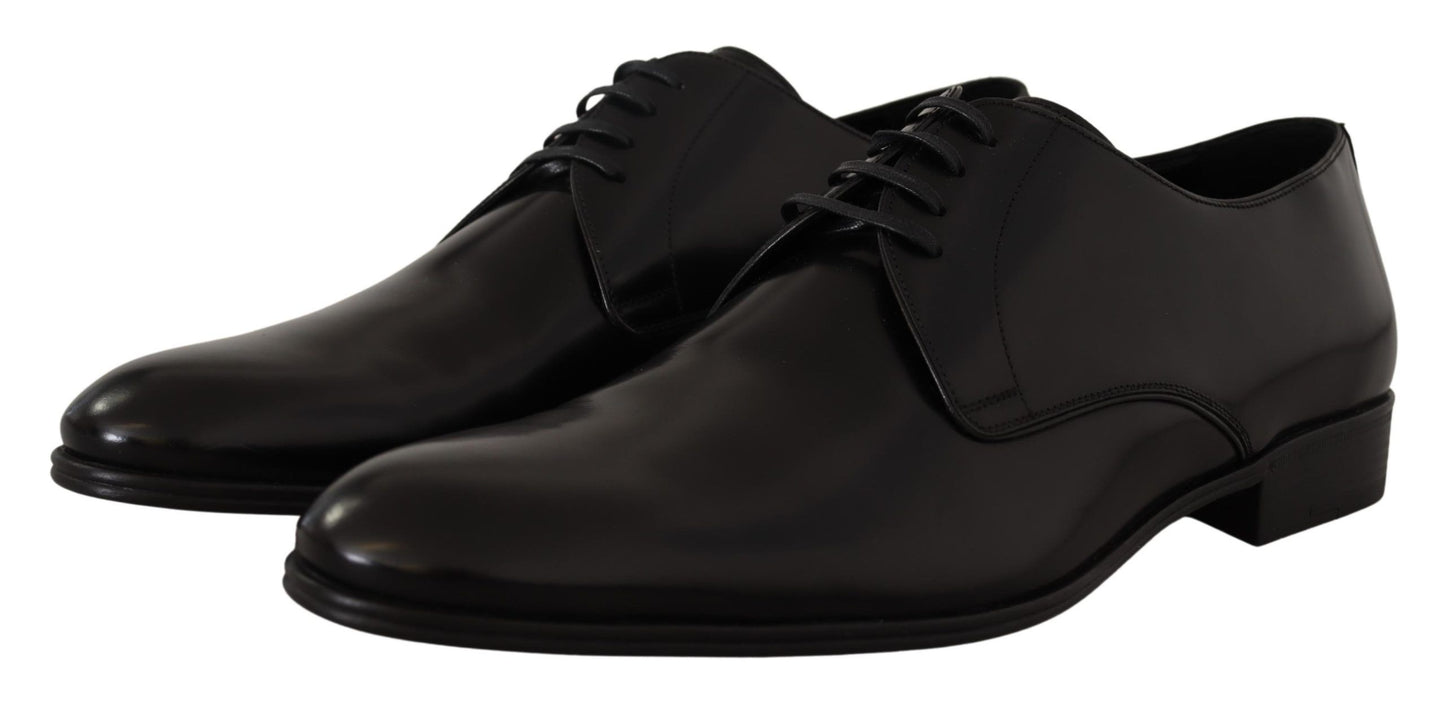 Dolce & Gabbana Elegant Black Leather Derby Shoes EU39.5 / US6.5