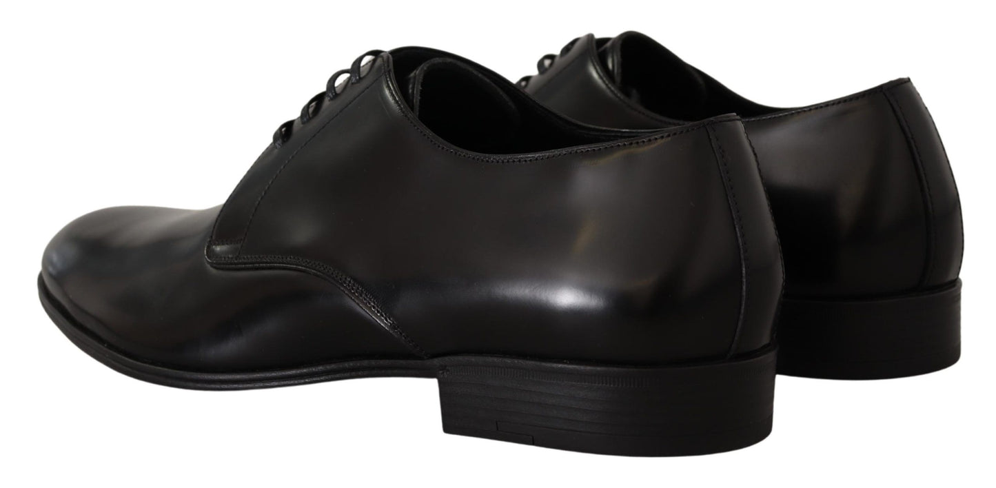 Dolce & Gabbana Elegant Black Leather Derby Shoes EU39.5 / US6.5