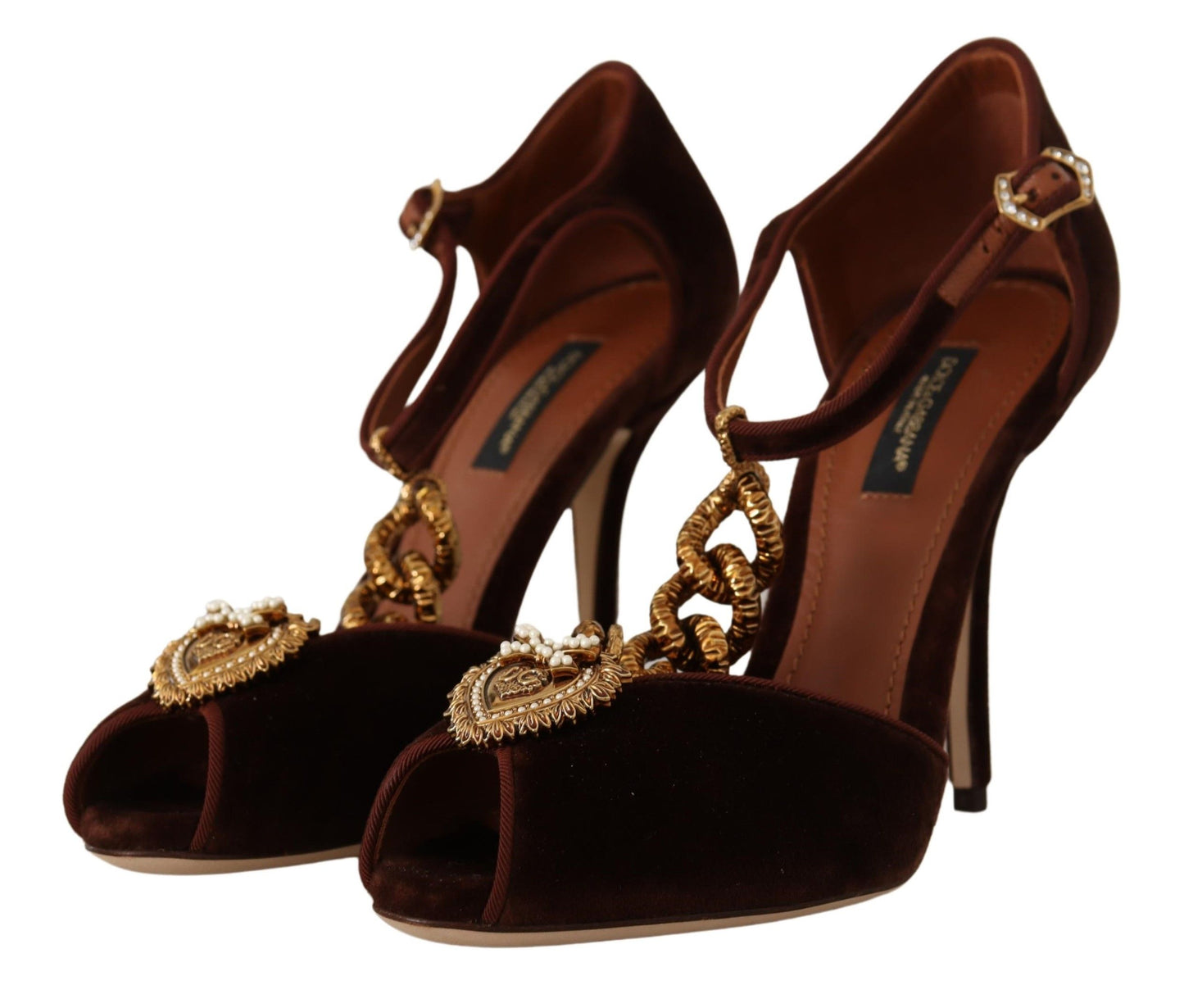 Dolce & Gabbana Elegant Gold Detail Velvet Heels EU40.5 / US10