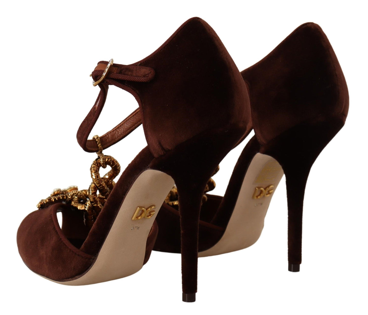 Dolce & Gabbana Elegant Gold Detail Velvet Heels EU40.5 / US10