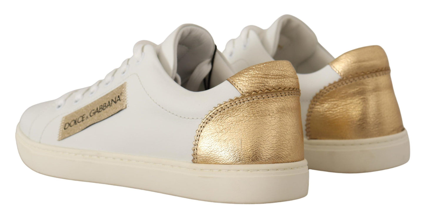 Dolce & Gabbana Elegant White Leather Sneakers with Gold Accents EU35 / US4.5