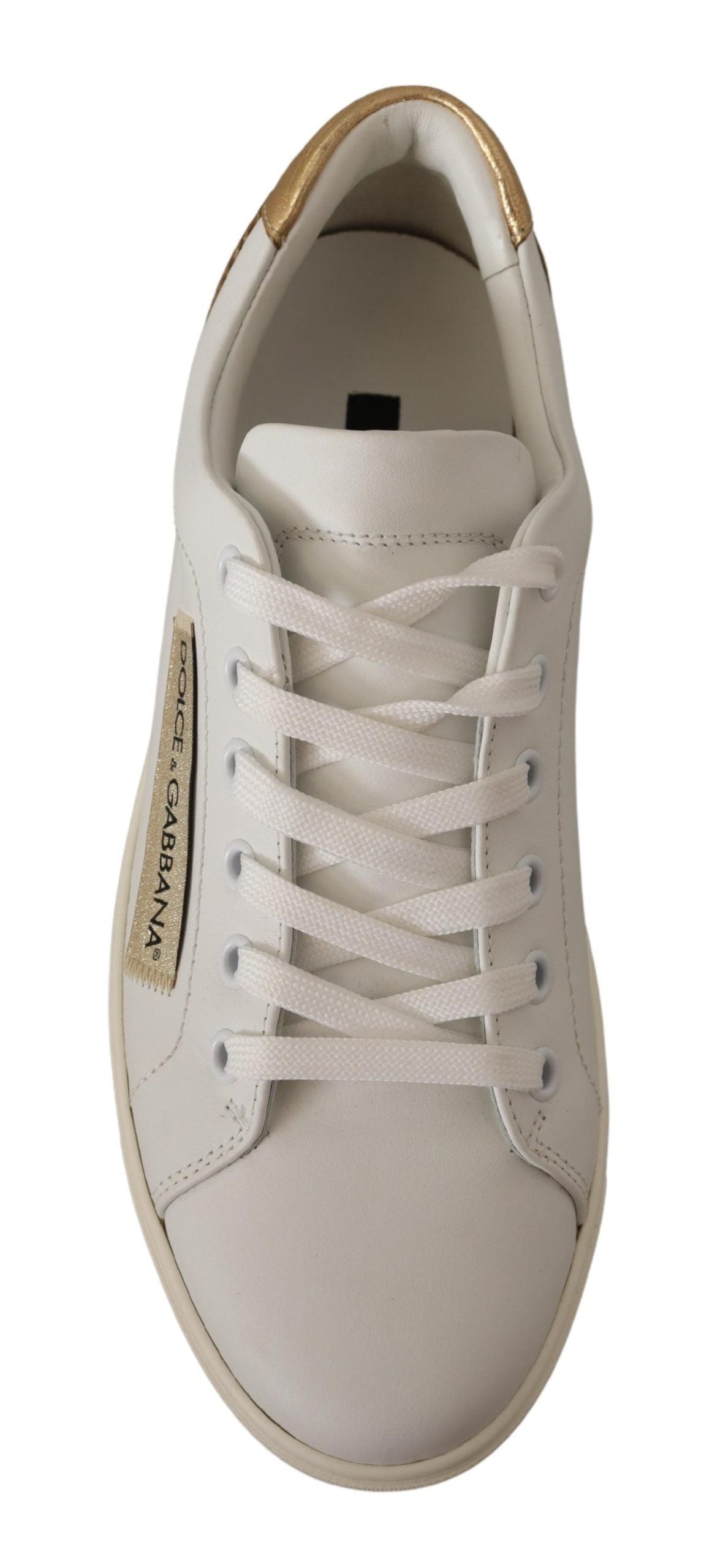 Dolce & Gabbana Elegant White Leather Sneakers with Gold Accents EU35 / US4.5