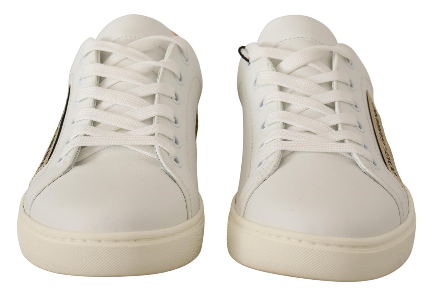 Dolce & Gabbana Elegant White Leather Sneakers with Gold Accents EU35 / US4.5