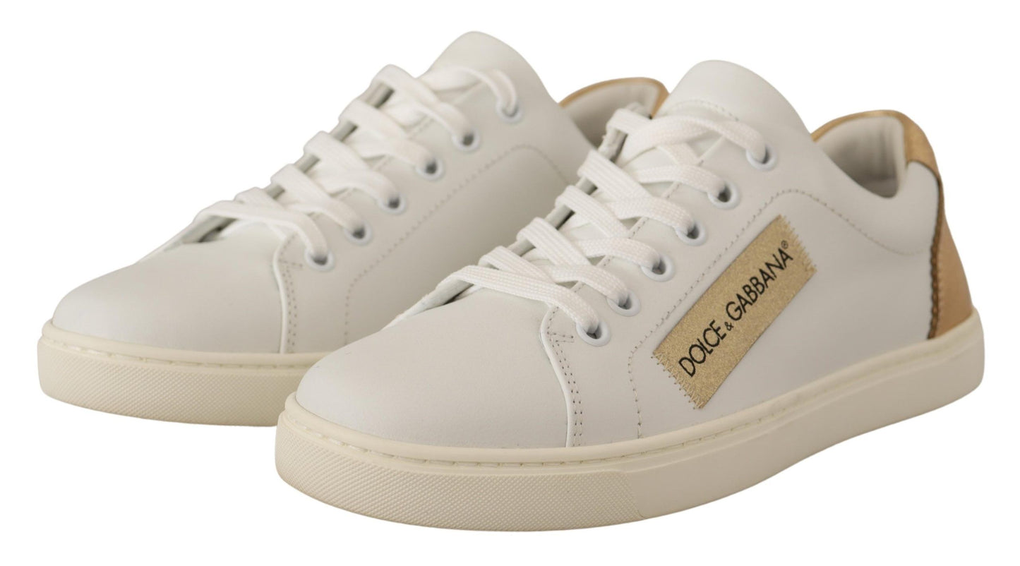 Dolce & Gabbana Elegant White Leather Sneakers with Gold Accents EU35 / US4.5