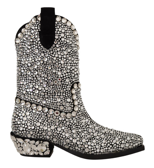 Dolce & Gabbana Crystal-Embellished Black Suede Boots EU35 / US4.5