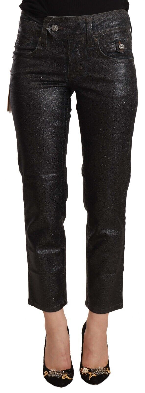 John Galliano Chic Black Glittered Cropped Pants IT40 | S