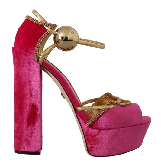 Dolce & Gabbana Ethereal Pink Velvet Crystal Sandals EU39.5 / US9