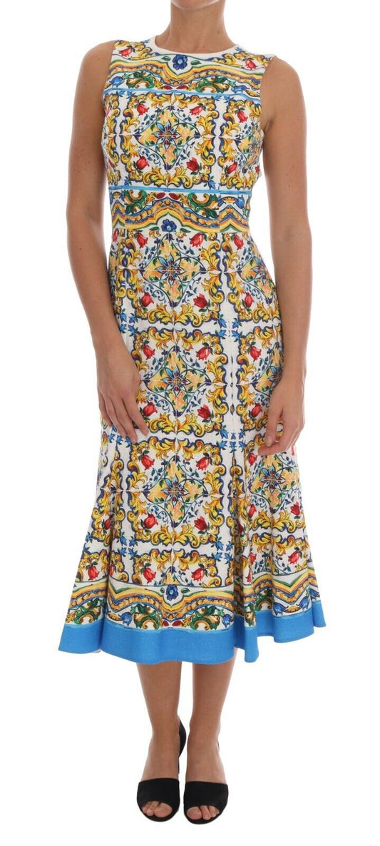 Dolce & Gabbana Majolica Print Midi Sheath Dress IT36 / XS