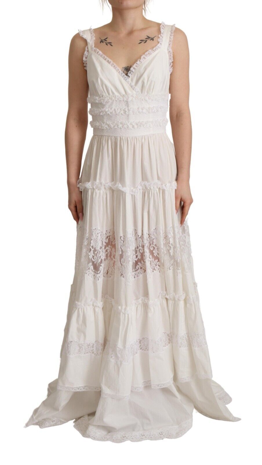 Dolce & Gabbana Elegant White A-Line Tiered Maxi Dress IT40 | S