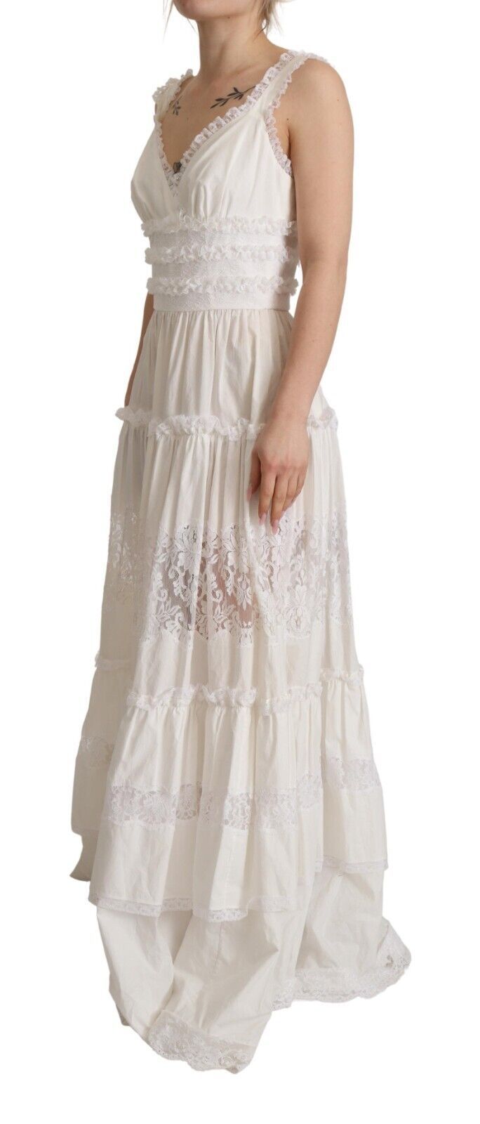 Dolce & Gabbana Elegant White A-Line Tiered Maxi Dress IT40 | S