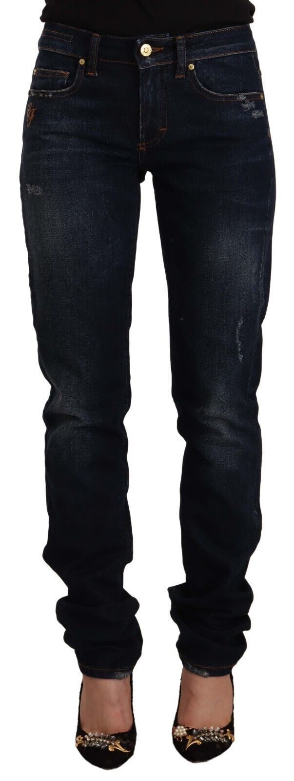 GF Ferre Chic Mid-Waist Skinny Jeans in Dark Blue Wash IT44 | L