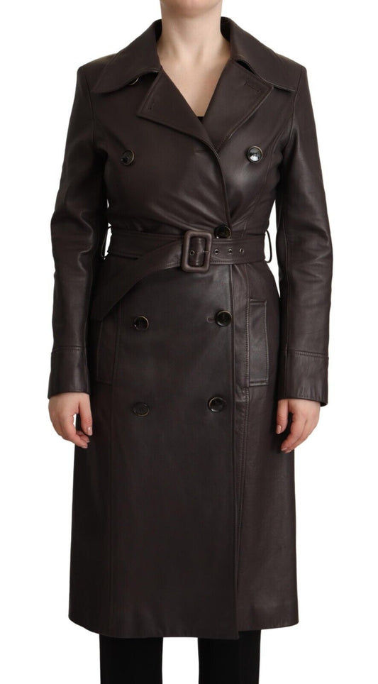 Dolce & Gabbana Elegant Double-Breasted Lambskin Leather Coat IT40 | S