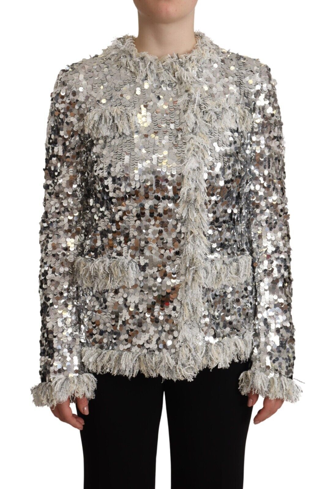 Dolce & Gabbana Chic Silver Sequined Jacket Coat IT40 / S