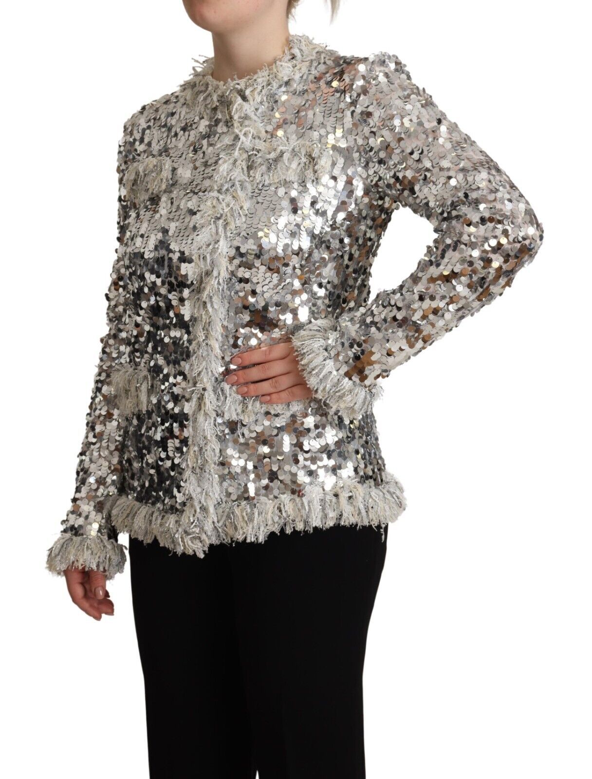 Dolce & Gabbana Chic Silver Sequined Jacket Coat IT40 / S