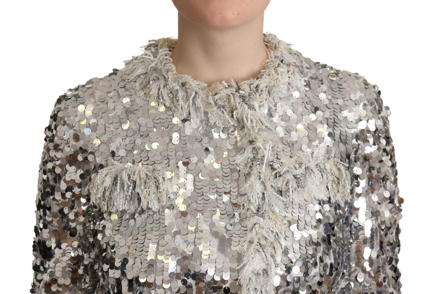 Dolce & Gabbana Chic Silver Sequined Jacket Coat IT40 / S