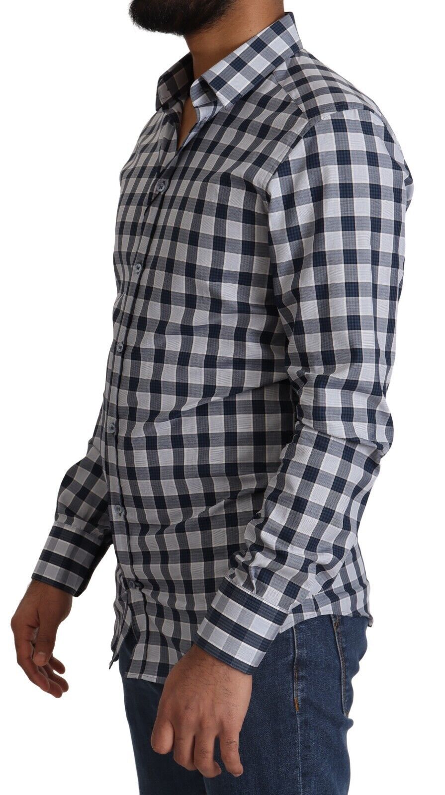 Dolce & Gabbana Elegant Blue & White Checkered Slim Fit Dress Shirt IT38 / XS