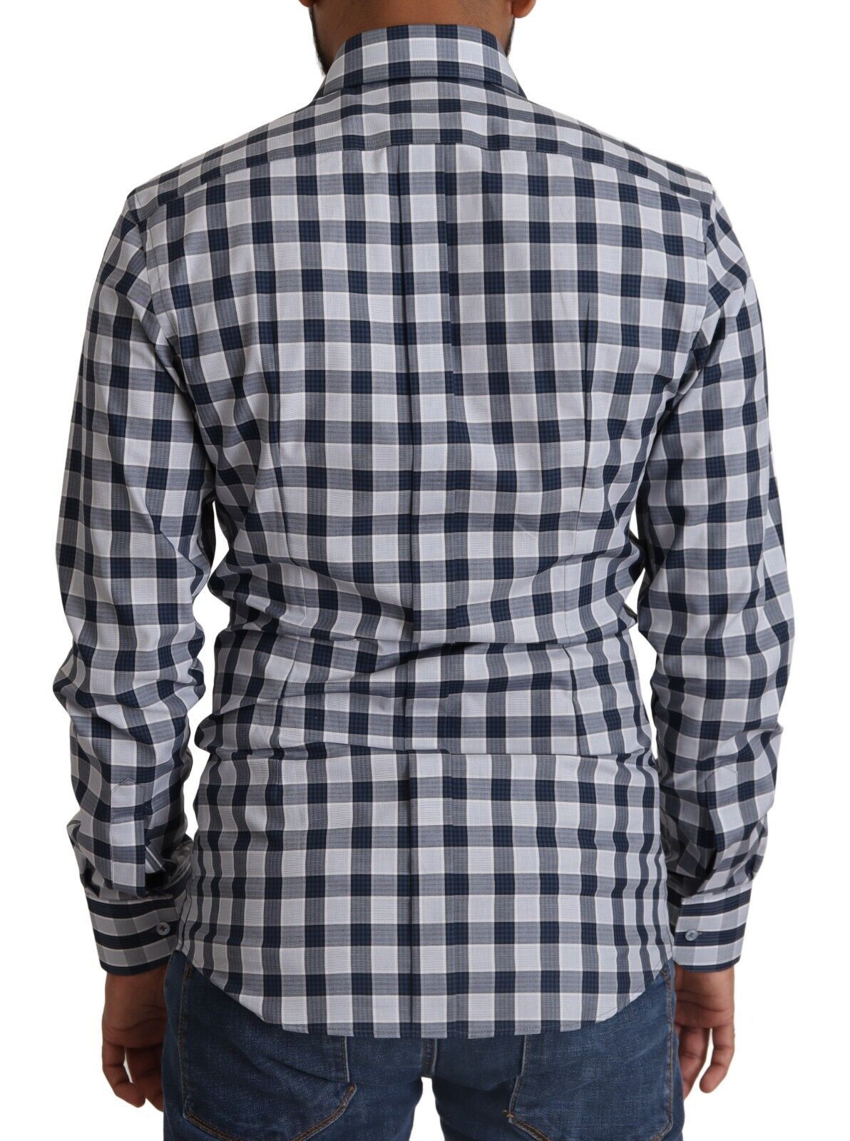 Dolce & Gabbana Elegant Blue & White Checkered Slim Fit Dress Shirt IT38 / XS