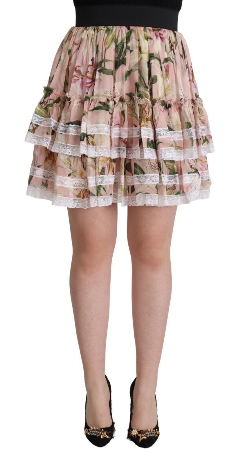 Dolce & Gabbana Elegant Lily Print Tiered A-Line Mini Skirt IT42 | M