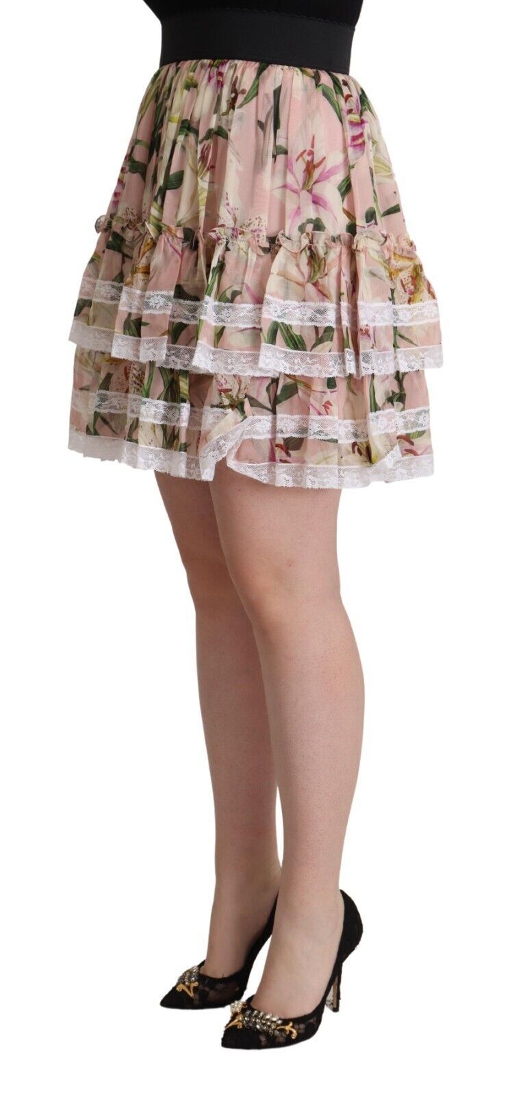 Dolce & Gabbana Elegant Lily Print Tiered A-Line Mini Skirt IT42 | M