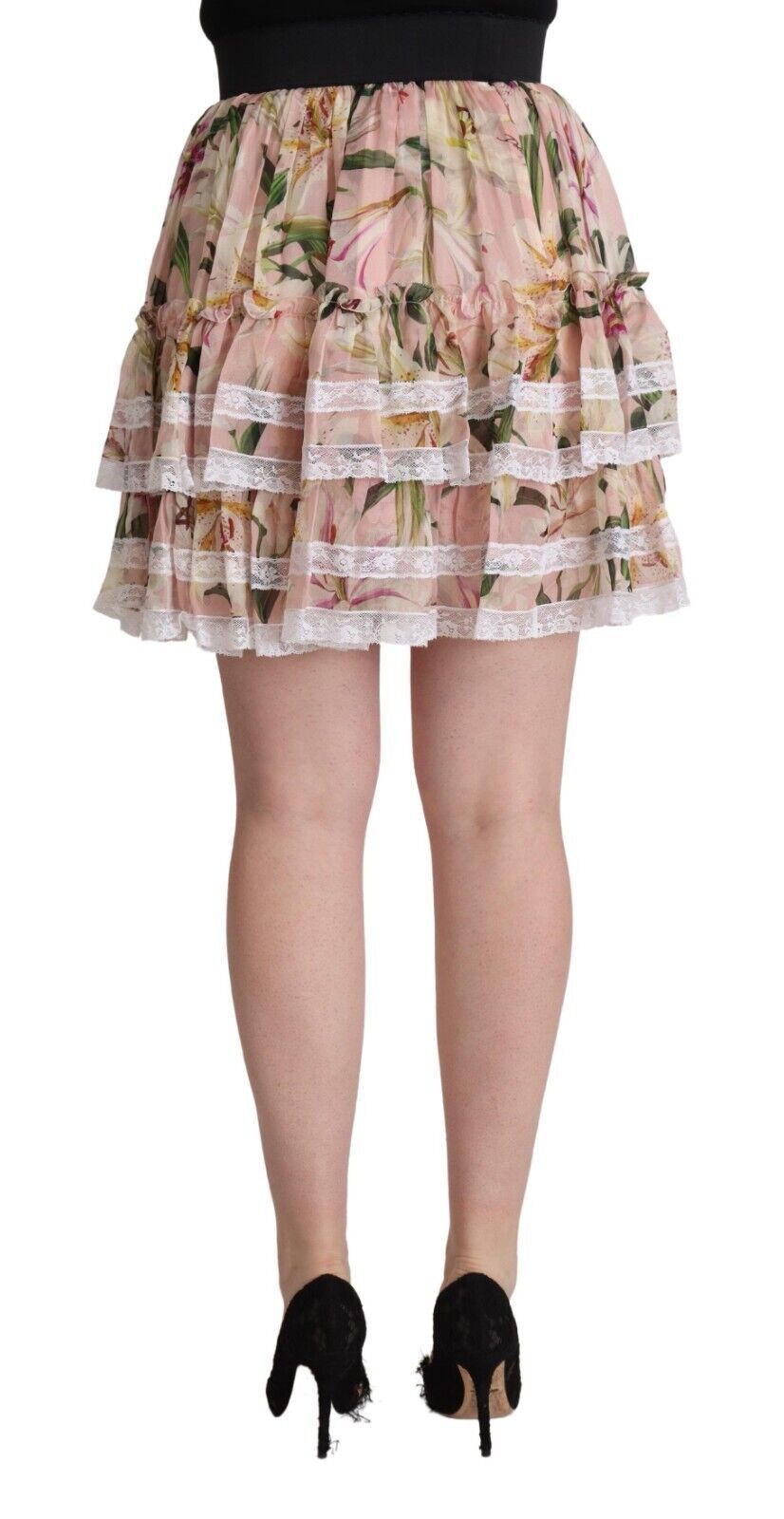 Dolce & Gabbana Elegant Lily Print Tiered A-Line Mini Skirt IT42 | M