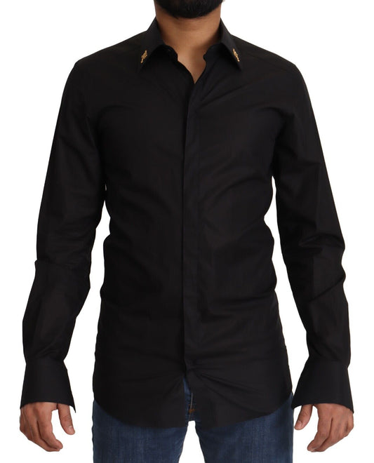 Dolce & Gabbana Elegant Slim Fit Black Cotton Dress Shirt IT37 / XS