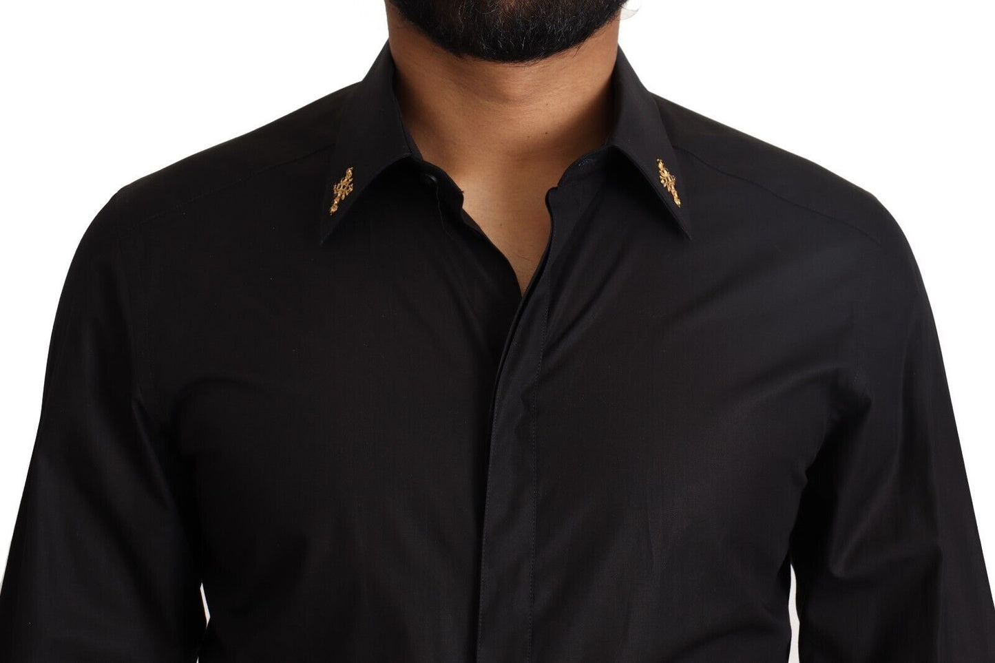 Dolce & Gabbana Elegant Slim Fit Black Cotton Dress Shirt IT37 / XS