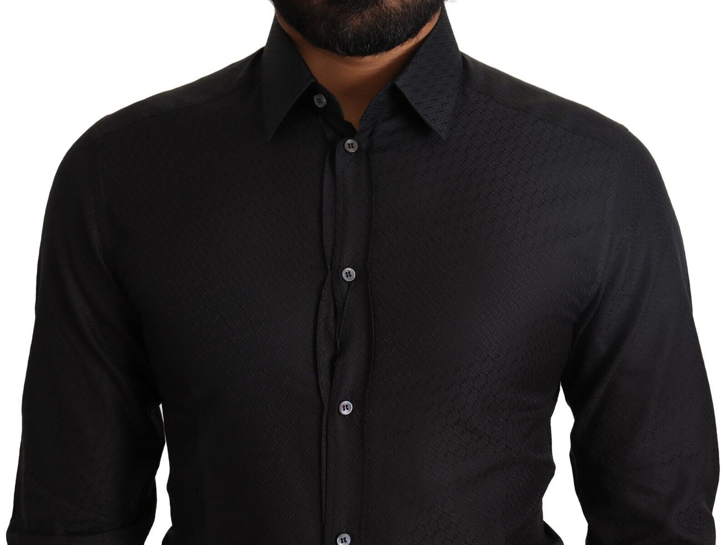 Dolce & Gabbana Elegant Black Cotton Gold Dress Shirt IT37 / XS