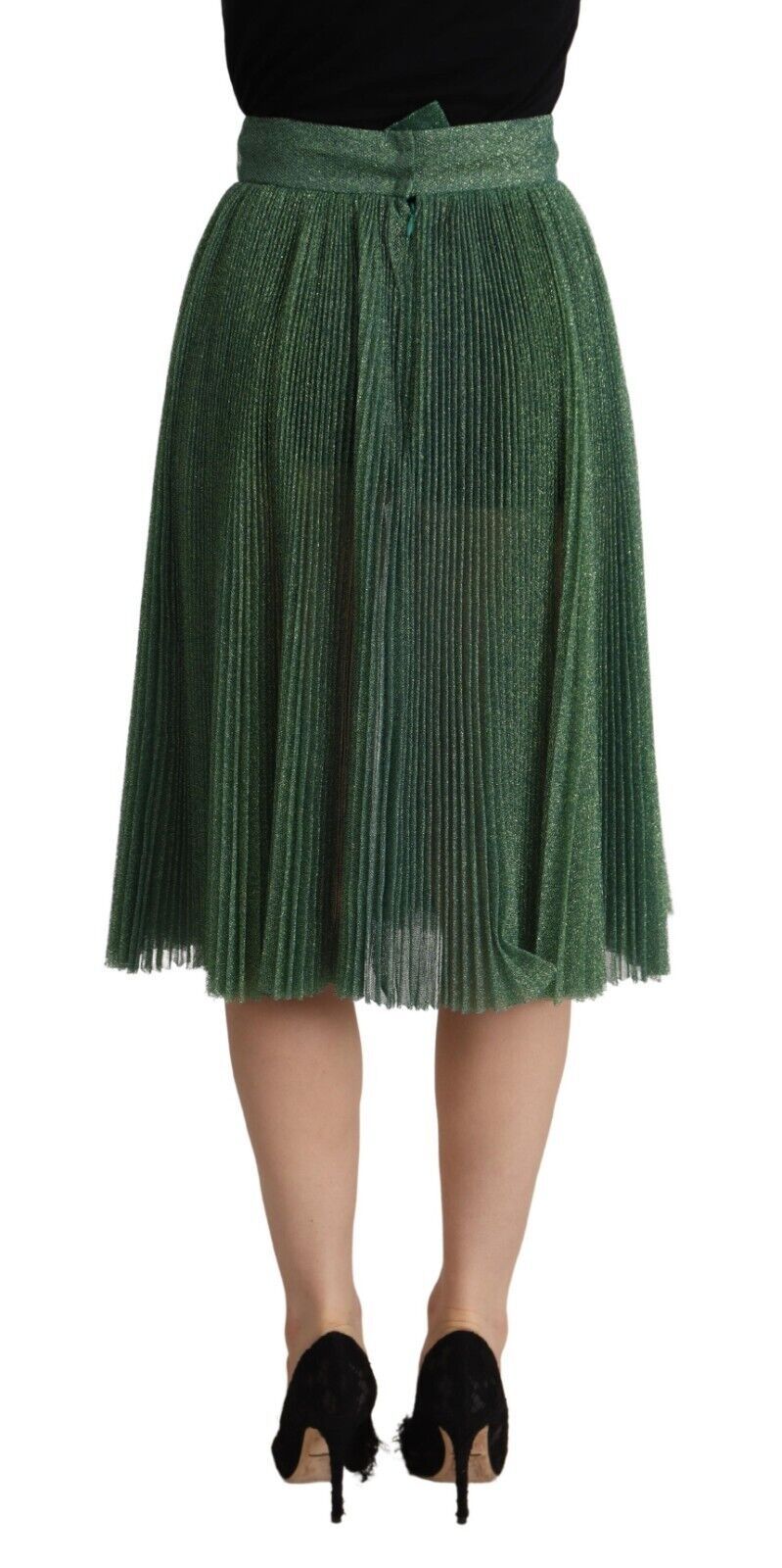 Dolce & Gabbana Metallic Green Pleated A-Line Midi Skirt IT40 | S