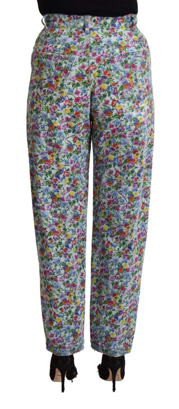 Dolce & Gabbana Floral High Waisted Tapered Denim Jeans IT40 | S