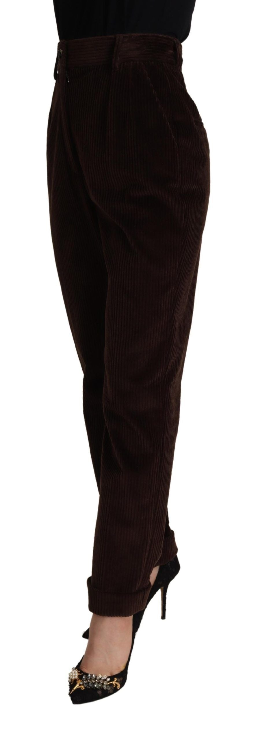 Dolce & Gabbana Elegant Bordeaux High-Waisted Corduroy Pants IT40 | S