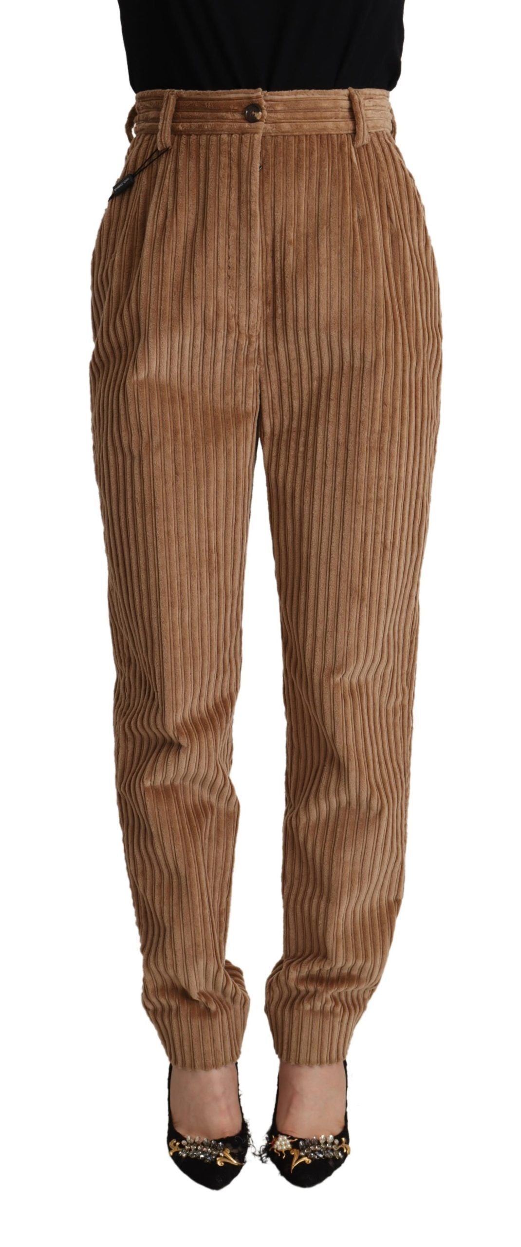 Dolce & Gabbana Elegant High-Waisted Tapered Corduroy Pants IT40 | S