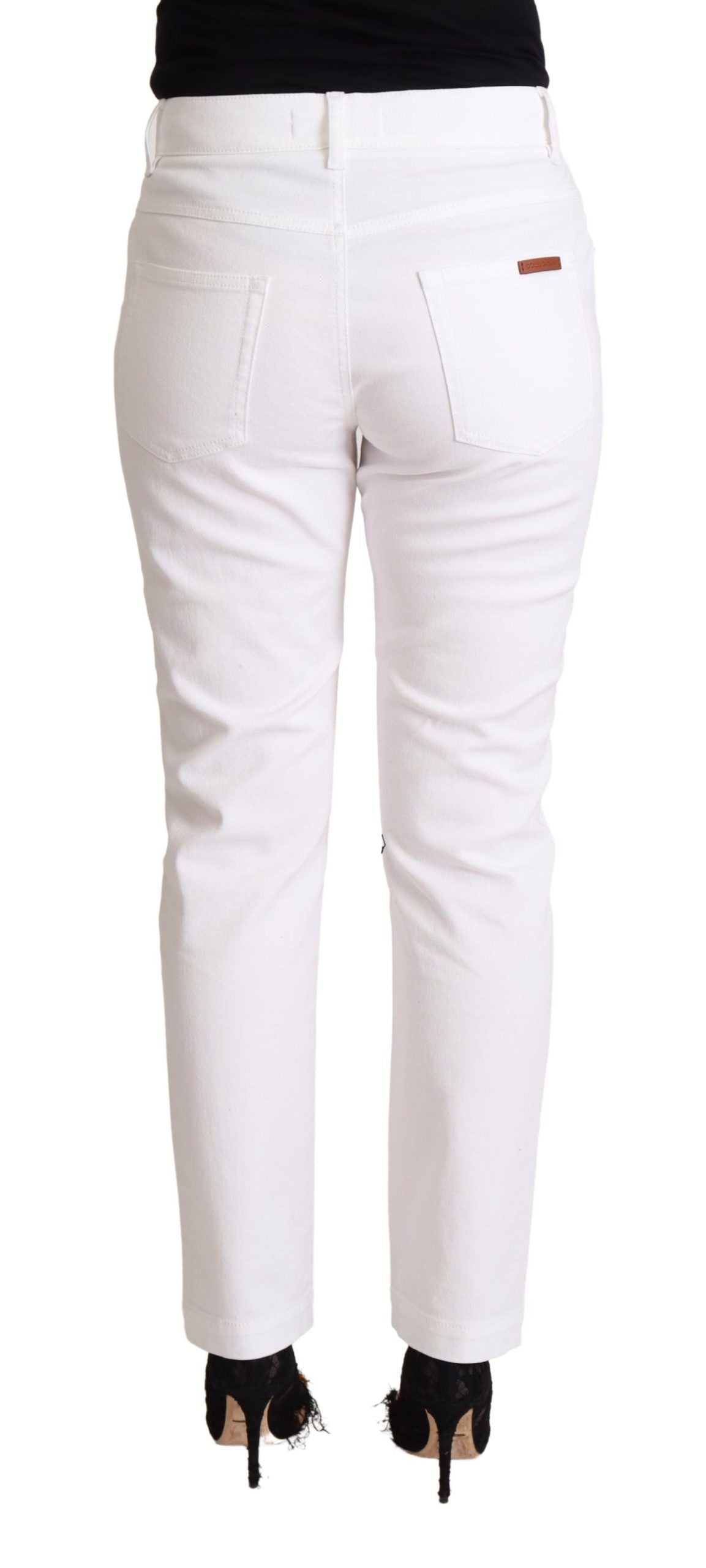 Dolce & Gabbana Chic White Tapered Denim Jeans with Logo Patch IT40 / S