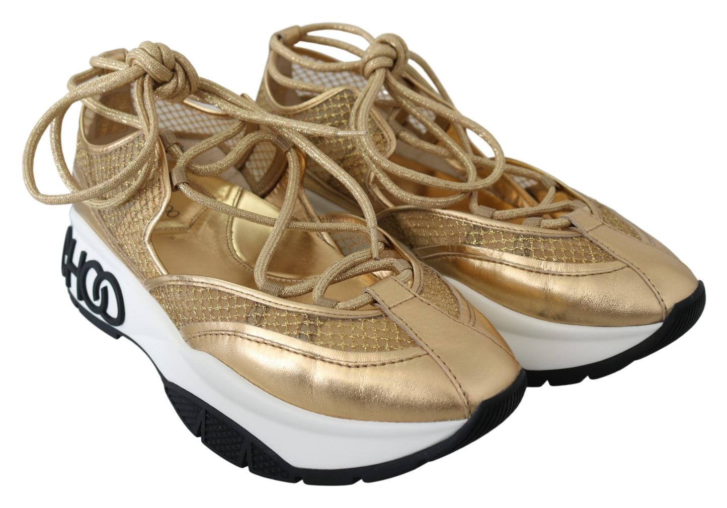 Jimmy Choo Golden Glamour Mesh Leather Sneakers EU36 | US6