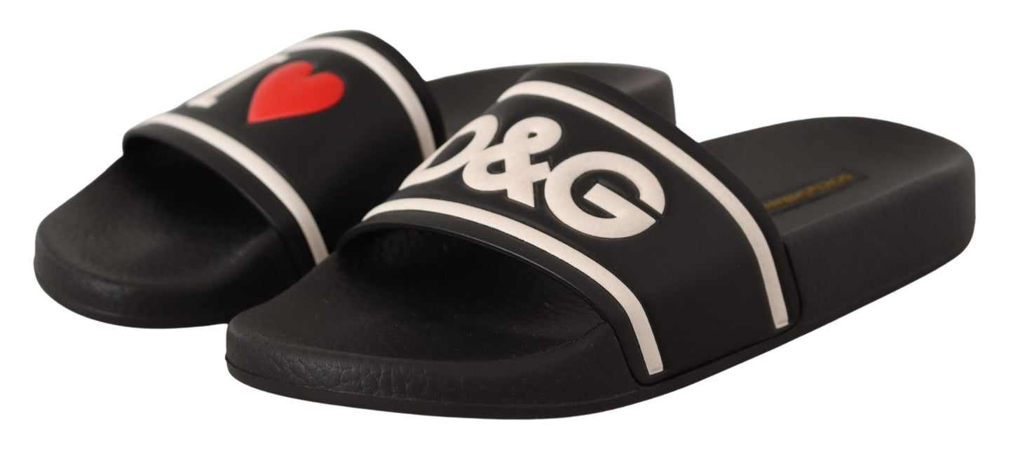 Dolce & Gabbana Elegant Black Leather Slide Sandals for Her EU35 / US4.5