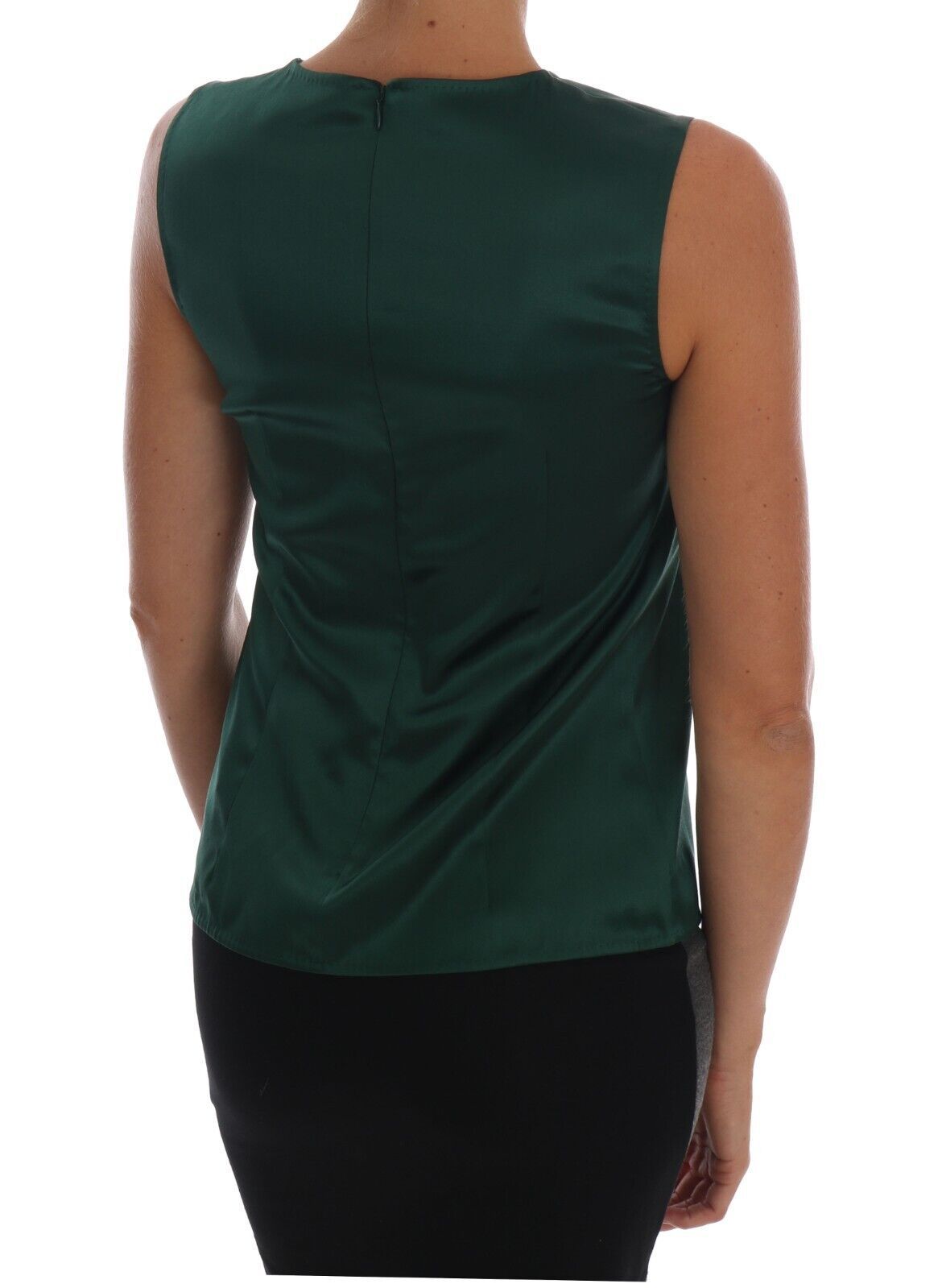 Dolce & Gabbana Sleeveless Silk Top in Dark Green IT40 | S