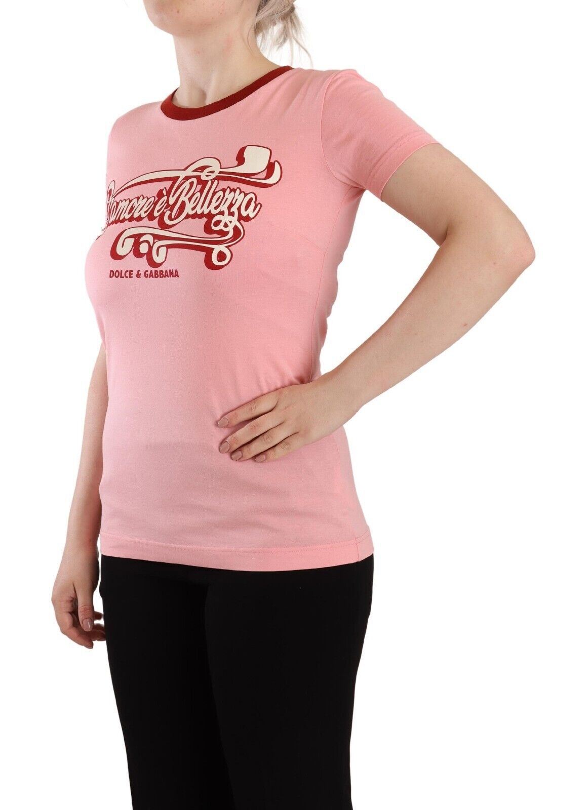 Dolce & Gabbana Chic Pink Logo Crew Neck Tee IT38 / XS