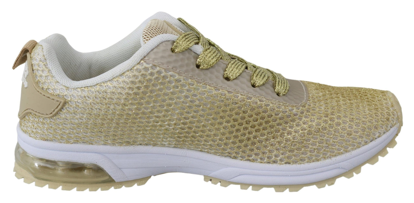 Plein Sport Exquisite Gold Polyester Sport Sneakers EU40 | US10