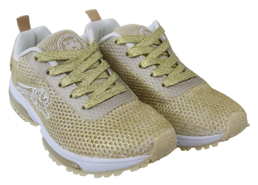 Plein Sport Exquisite Gold Polyester Sport Sneakers EU40 | US10