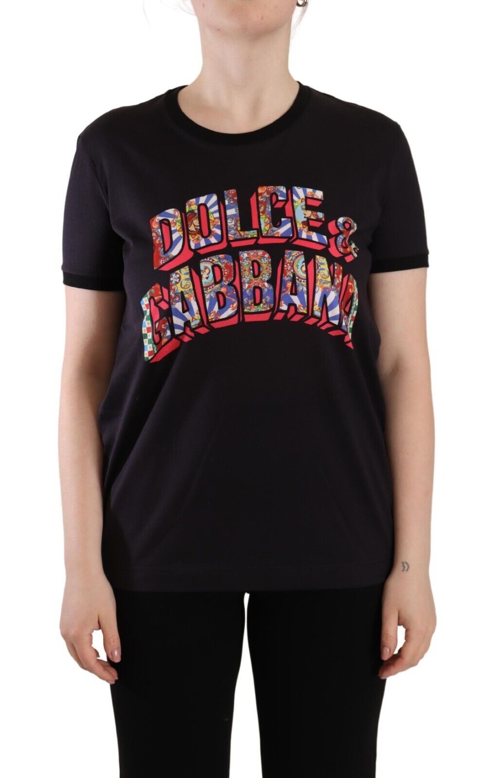 Dolce & Gabbana Chic Black Crew Neck Logo Tee IT42 / M