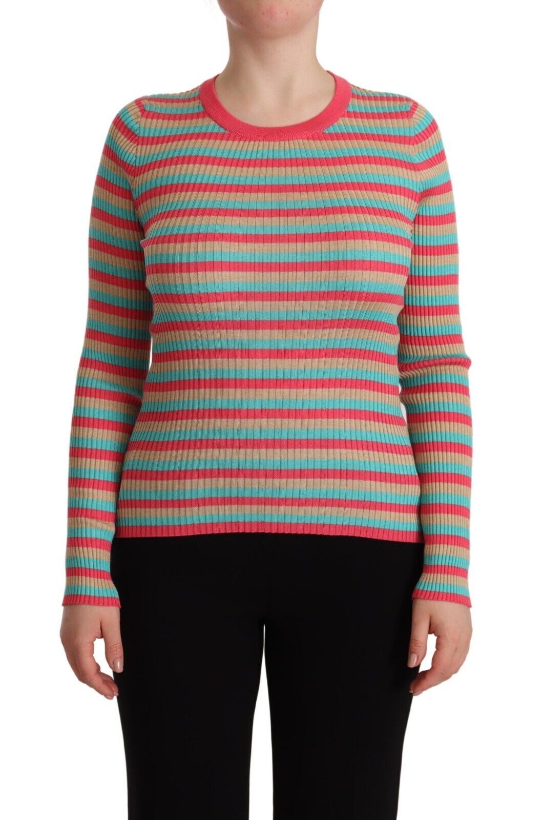 Dolce & Gabbana Elegant Striped Silk Crew Neck Pullover IT44 | L