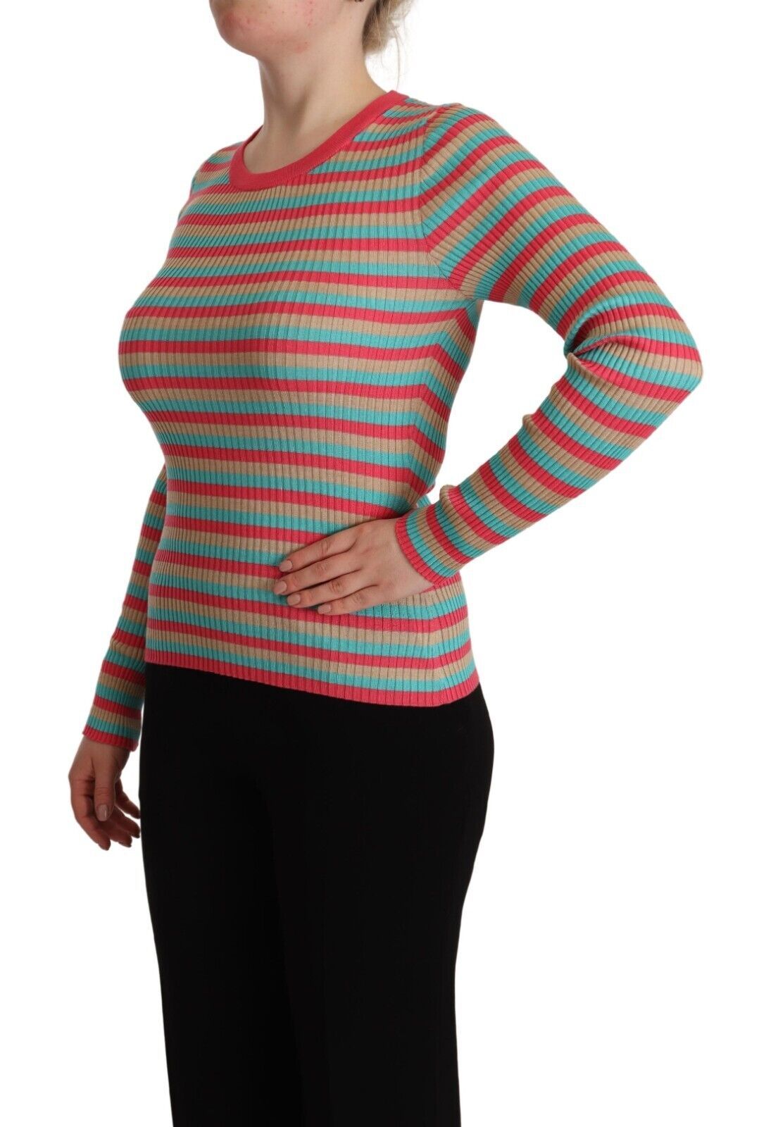 Dolce & Gabbana Elegant Striped Silk Crew Neck Pullover IT44 | L