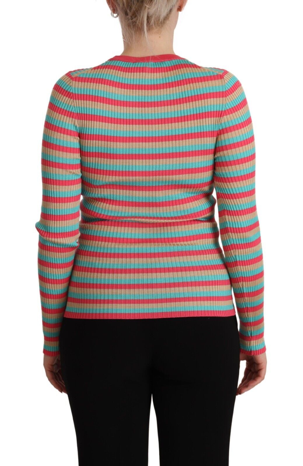 Dolce & Gabbana Elegant Striped Silk Crew Neck Pullover IT44 | L