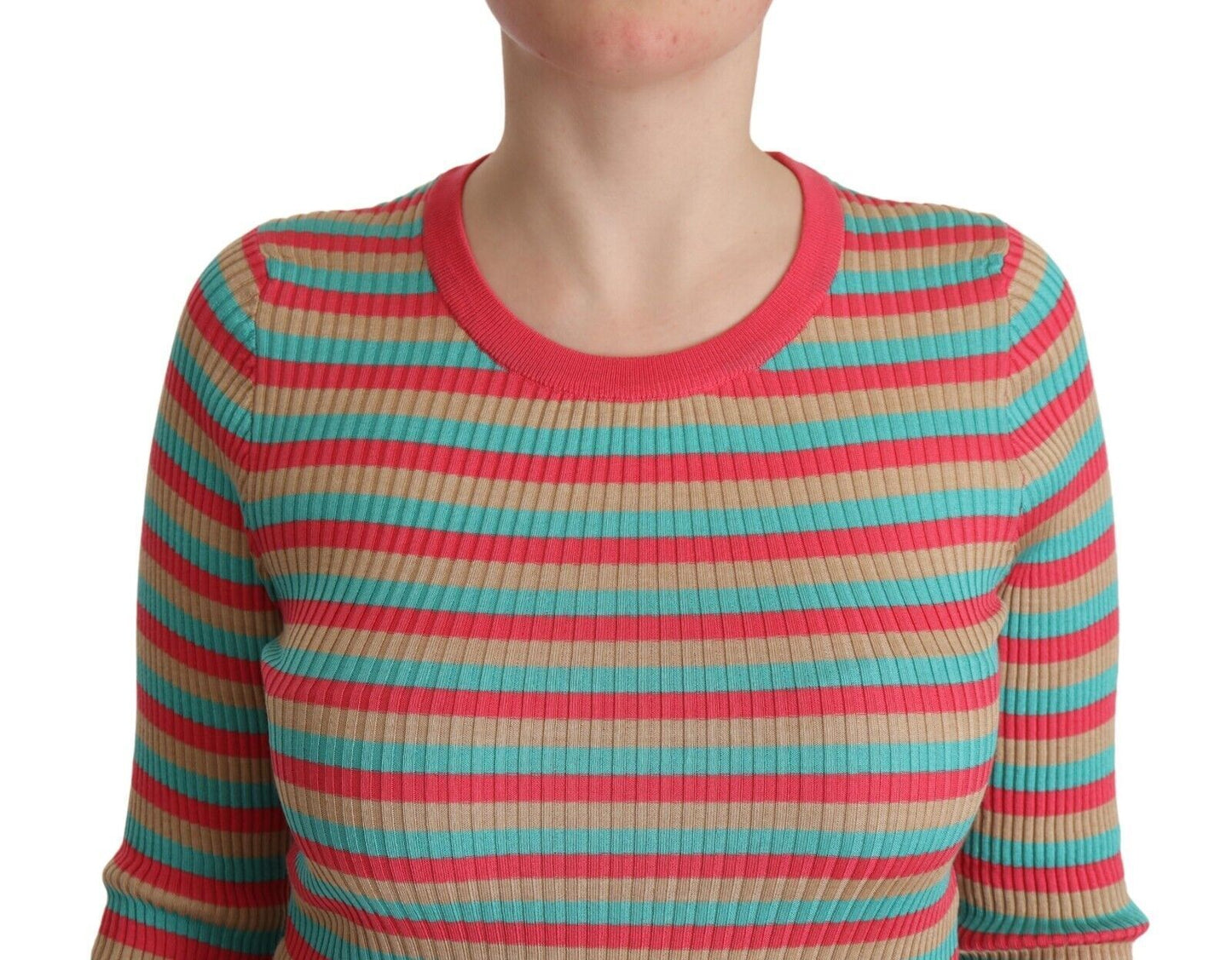 Dolce & Gabbana Elegant Striped Silk Crew Neck Pullover IT44 | L