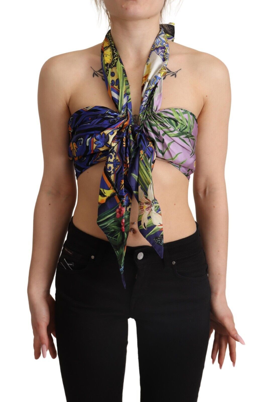 Dolce & Gabbana Sumptuous Silk Halter Cropped Top - Multicolor IT40 | S