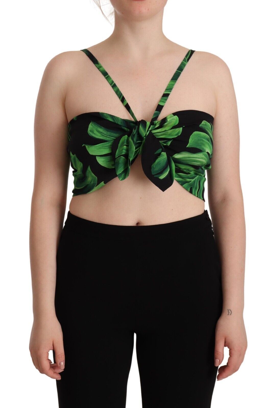 Dolce & Gabbana Elegant Leaf Print Halter Cropped Top IT48 / XXL